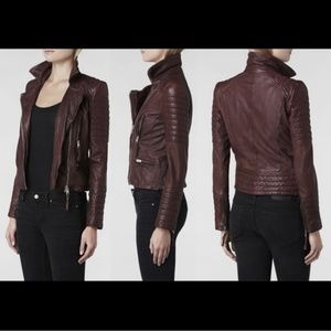 All Saints Brown Oxblood Leather Jacket